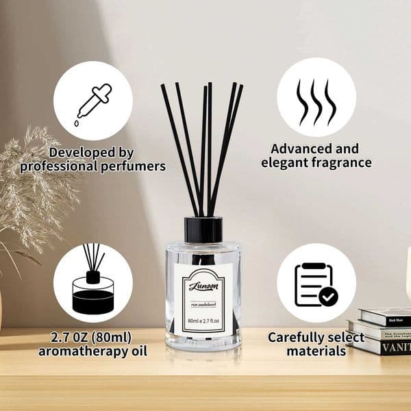 LUNOON 80ml Luxury Rose Sandalwood Aromatherapy Flame-Free Fragrance Oil for Home Office Bedroom Long-Lasting Elegant Scent X251112