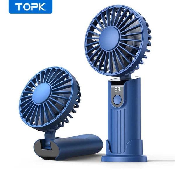 TOPK 5000mAh Mini Portable USB Charging Handheld Fan Small Pocket Fan with Tether and Base 3-speed Foldable USB Desktop Fan X250412