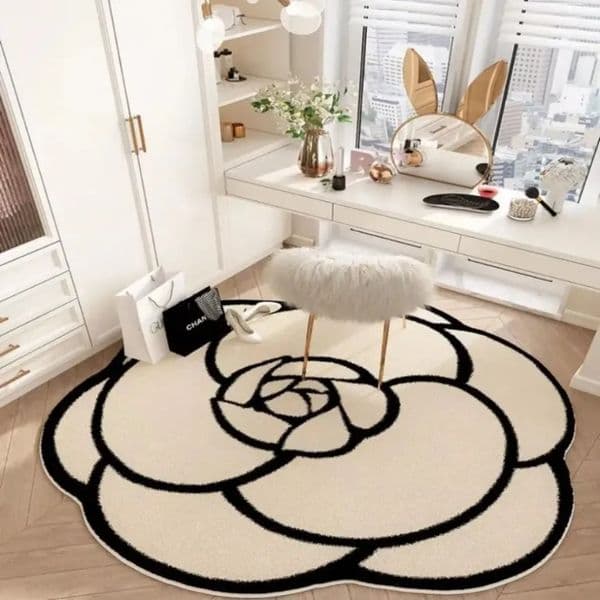 Designer Round Camellia Crystal Velvet Mat Luxury Living Room Bathroom Door Absorbent Quick-Drying Floor Rugs Household Non-slip Carpet T260302