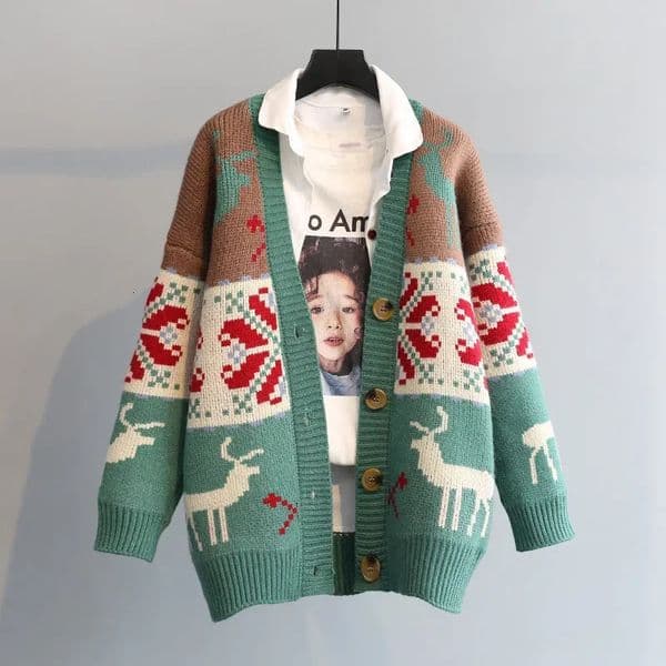 Knitted Christmas Sweater Knit Sweaters For Men Cardigan Couple Vintage Cardigans Coat Y2K Jacket Mens Clothing y251030