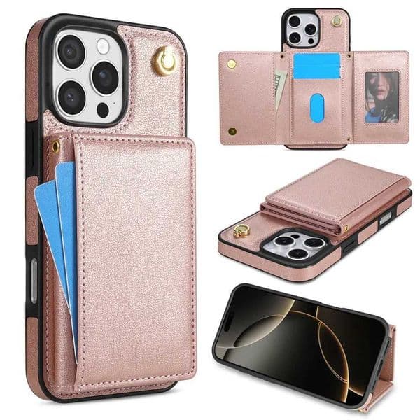 Stand Cards Slot Crossbody Wallet Phone Case For iPhone 16 15 14 Plus 13 12 11 Pro Max 7 8 Leather Long Lanyard Cover K251111