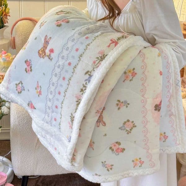 Cartoon Rabbit Print Soft Flannel Blanket Winter Warm Cozy Throw Blanket for Bed Sofa Travel Floral Printed Soft Plush Blankets Y251112