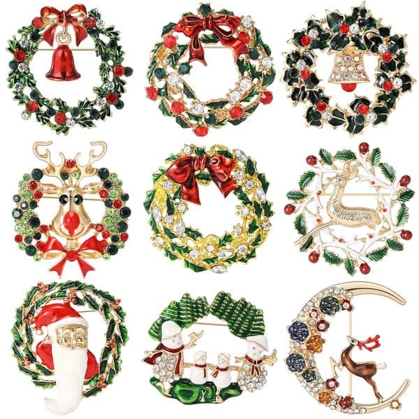 Christmas Wreath Brooches for Women Unisex Enamel Bell Pins Banquet Party Backpack Gifts Jewelry Accessories 251103