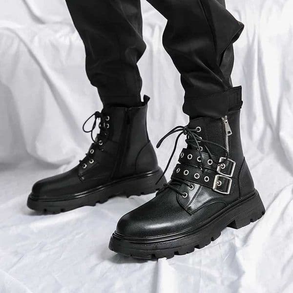 NEW Luxury Brand Black Mens Chelsea Boots Gothic Biker Boots Mens Casual Leather Outdoor Shoes Ankle Boots for Men MO-51382XJ251112