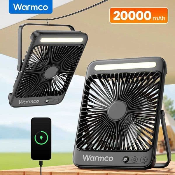 Warmco 20000mAh 8-inch portable camping USB desktop fan rechargeable battery powered quiet ultra-thin personal fan X250412