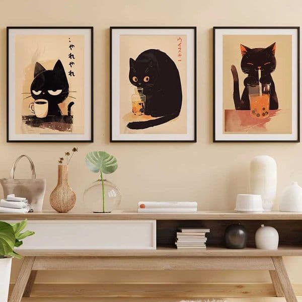 Modern Funny Cat Drink Cocktail Coffee Bubble Tea Poster Canvas Print Wall Art Ro Decor Living Ro Kitchen He Decoratio H251112