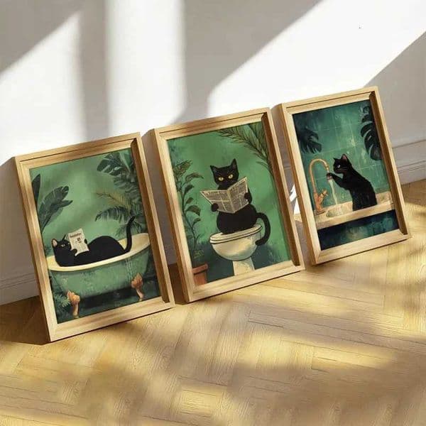 Green Funny Cat Funny Wall Art Bathro Toilet Art Toilet Poster Modern Trendy Aesthetic Decorative Canvas Painting H251112