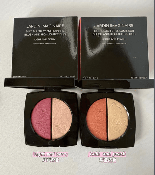 JARDIN IMAGINAIRE BLUSH AND HIGHLIGHTER DUO limited edition LIGHT AND BERRY Gold AND PEACH blush powder LUMIERE DE LOCEAN ROSES COQUILLAGE