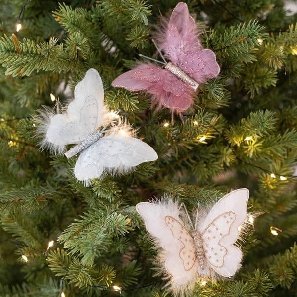 Christmas 3pcs New Simulation Double Sequins Feather Butterfly Tree Decoration Hanging ddmytues