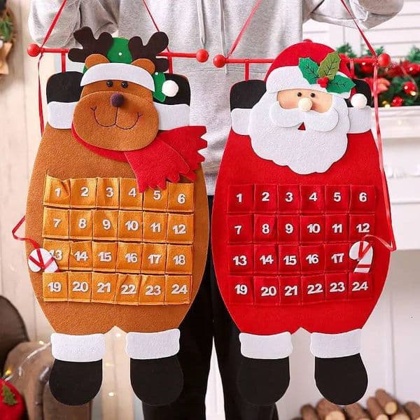 Christmas 1set Felt Digital Calendar Santa Claus Snowman Elk Style Xmas Celebration Countdown Door Wall Window Decor Props ddmytues