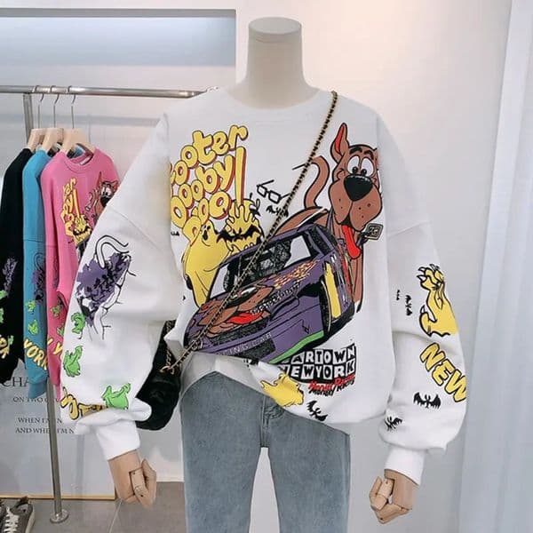 Letter Printing Sweatshirt Women High Street Cartoon Puppy Car Clothes Casual Crew Neck Sweater Bulk Items Wholesale Lots 251112