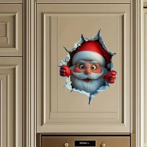 Christmas 3D Santa Claus Break-Through Decal Reindeer Creative Wall Stickers Removable Decor for Holiday Decoration ddmytues