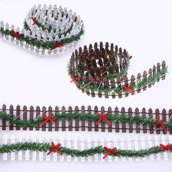 Christmas Dollhouse Miniature Fairy Garden Decor Mini LED Light Rattan Wooden Fence Landscaping Prop ddmytues