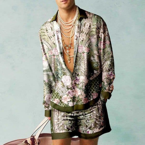 Plant pattern shirt set 3D printed mens casual and fashionable shirt oversized beach shorts summer street clothing Hawaiian suit clothingXJ250412