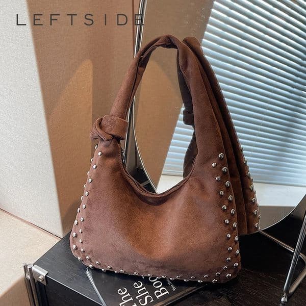 LEFTSIDE Retro Shoulder Bag Fashion Rivets Underarm Hobo Bag Females Handbags and Purses 251110
