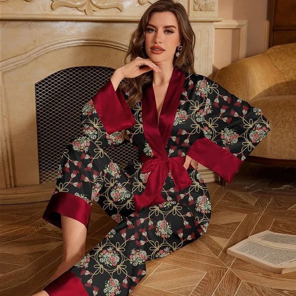 Ice Silk Pajamas Suit Autumn Summer Womens Long-sleeved Set Fashion Style Homewear Female Two-piece Sleepwear Female 250411