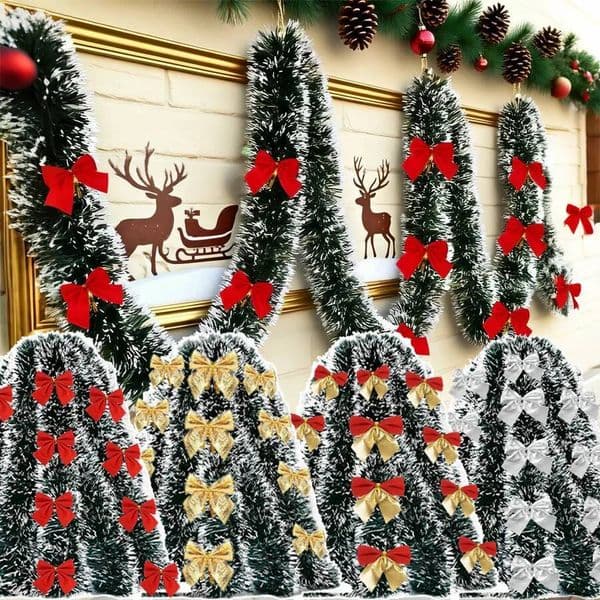 Christmas 10M Tinsel Ribbons with Bow Green Cane Ribbon Garland Xmas Tree Hanging Pendent DIY Wreath Ornaments Party Home Decor ddmytues