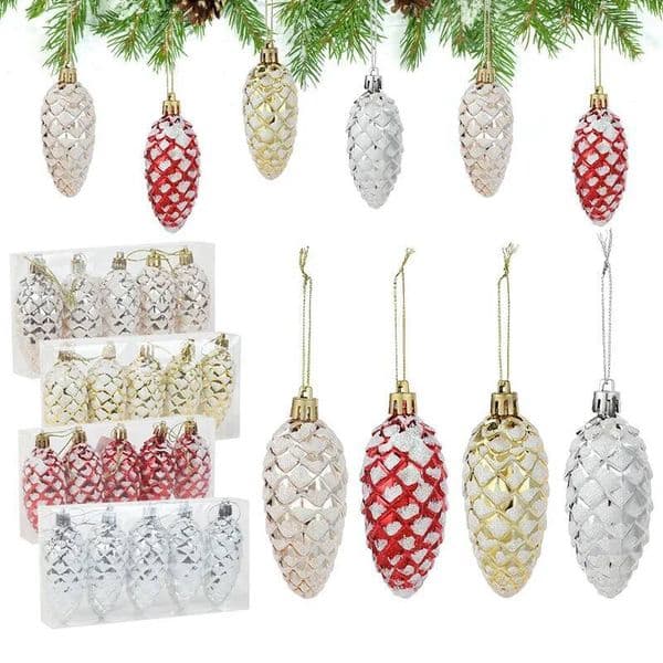Christmas 5pcs Frost Pine Cone Ornaments Set Glitter Multi-Color New Year Xmas Tree Decoration Home Holiday Accents ddmytues
