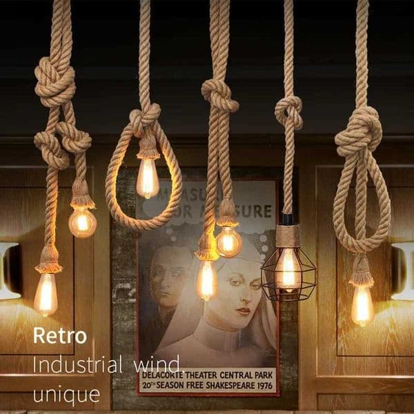 Retro Rope Pendant Lights Retro Industrial Hanging Lights Attic Living Room Dining Room Grenade Rope Chandelier X251112