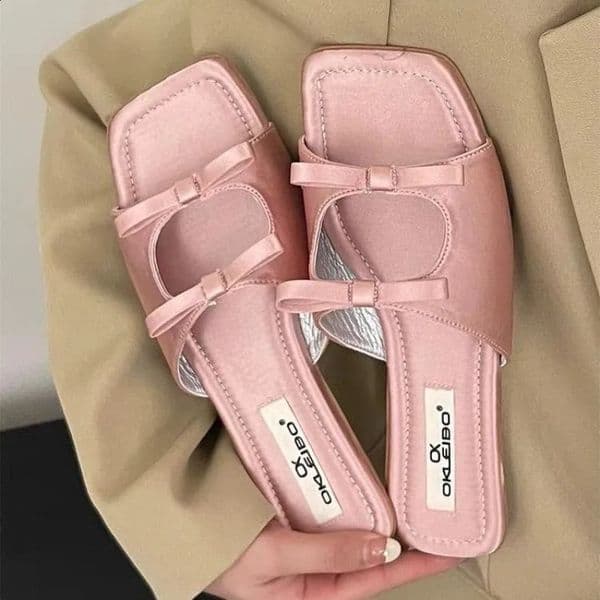 Summer dress slider beach shoes for women bow flat slider for women open toe flat slider for women 250410BJ