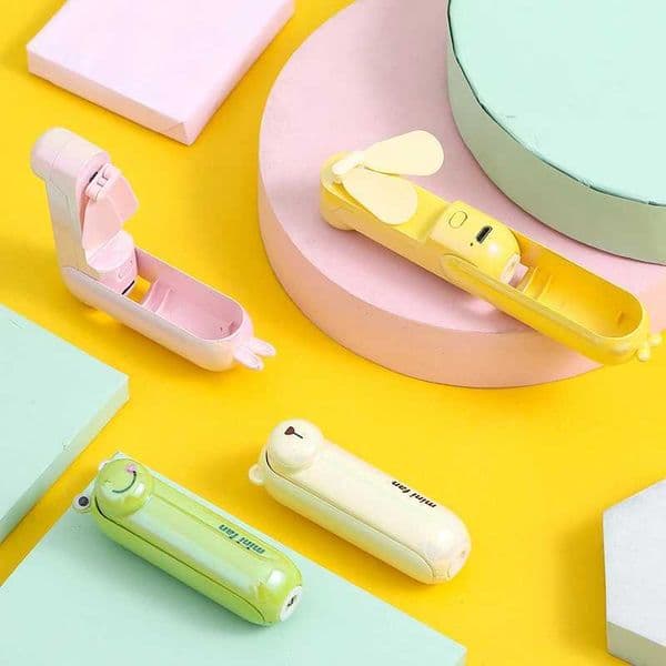 1Pc Cute Mini Fan Portable Handheld Keychain Fan USB Charging Mini Pocket Fan Outdoor Travel Cartoon Fan Birthday Gift X250412