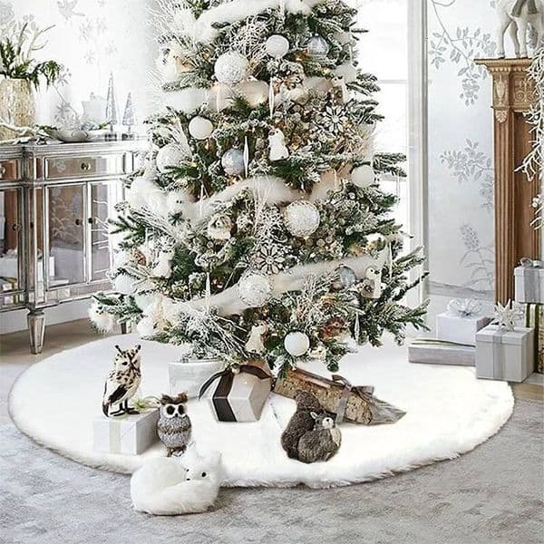 Christmas 78/90/122cm Skirts White Navidad Plush Skirt Xmas Tree Base Mat Ornament New Year Home Decor ddmytues