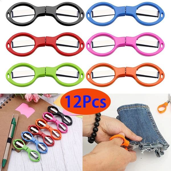 12Pcs Stainless Steel Scissors Rust-proof Folding Scissors Glasses Shape Mini Scissors Suitable For Home And Travel Use 250411