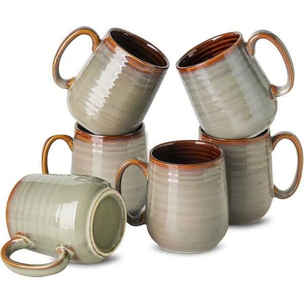12 oz Ceramic Coffee gs Set of 6 with Large Handle for Coffee Tea Milk and Chocolate Stoneware Latte gs Ideal for Daily Use H251112