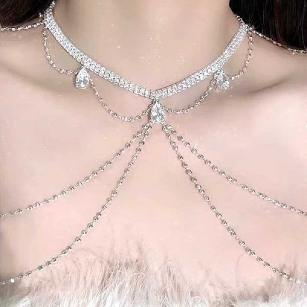 Light Luxury Sparkling Zircon Tassel Shoulder Chain Women Sexy Body Chain Party Dress Accessories Summer Vacation Jewelry L260525