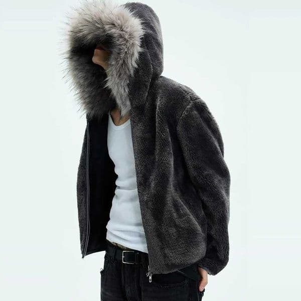 Fashion Mens Y2k Jacket Hooded Fur Thick Warm Neutral Coat Autumn Winter Fashion Casual Loose Trend All-Match Coat Sweater Mens Clothing Y251111