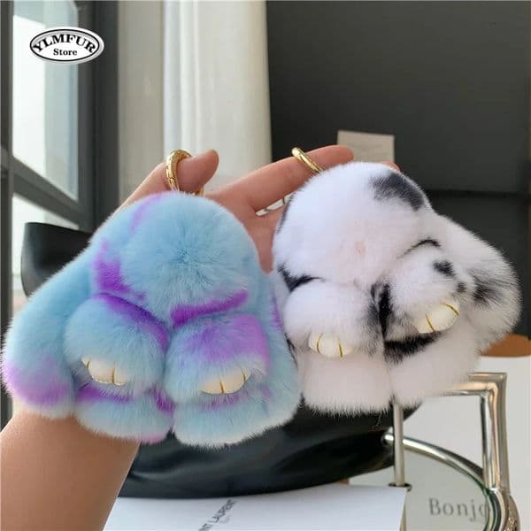 Plush Toy Bunny Natural Rex Rabbit Fur Keychain Women Bag Charm Ornaments Schoolbag Pendant Car Keyring Trinkets s Gift 251111