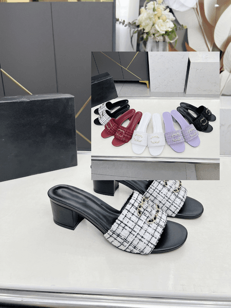 TOP Quality Designers slides chunky heel sandals canvas Shoes non-slip metal buckle pair of real leather women's slip-on sandals beach shoes