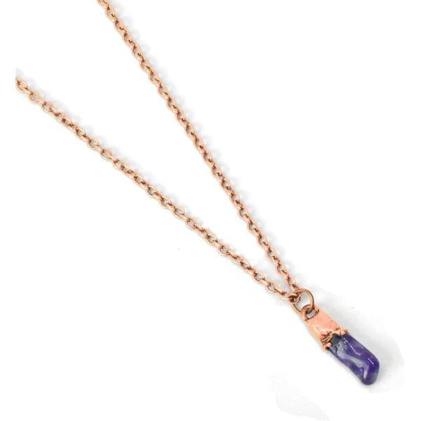 Natural Amethyst Crystal Pendant Necklace, Plated Brass Chain, Purple Gemstone, Rough Cut, Handmade Jewelry Gift for Her Rose Gold