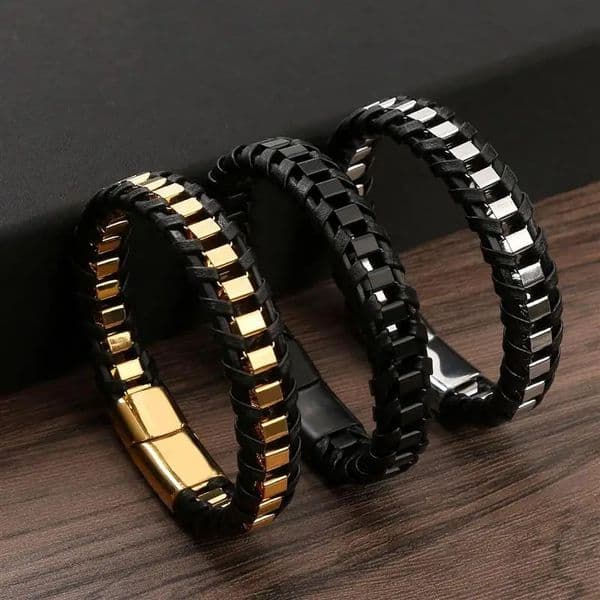 Fashion Hand-woven Stainless Steel Leather Braided Bracelet For Men Classic Leather Bracelet Bangle Jewelry Gift 251112
