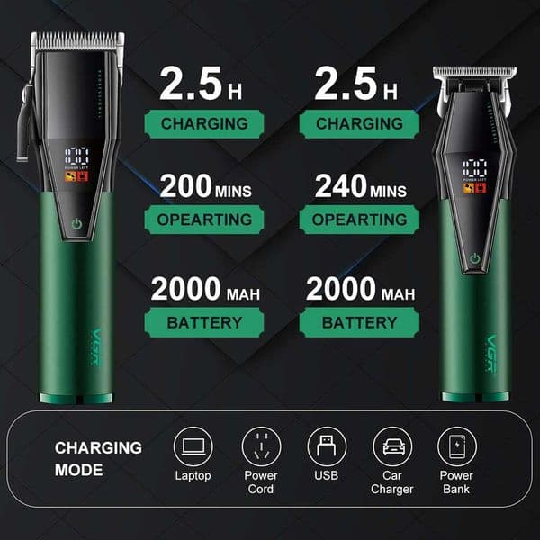 Professional VGR Men's Grooming Kit - Hair Clipper & Foil Shaver Set, Electric Razor, T Blade USB Rechargeable Cordless Barber Clipper/Trimmer With