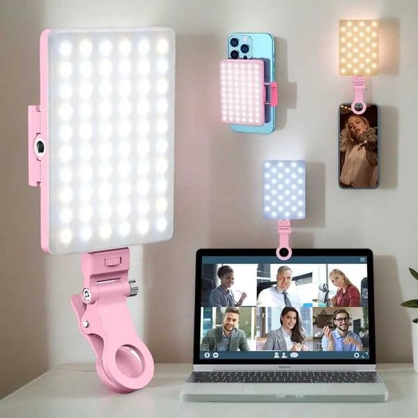 Bi-Color Selfie Light with Clip for Laptop and Computer - 2000mAh Rechargeable for Video Conference and VloggingM251113