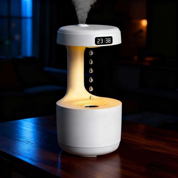 ONEKA Anti-Gravity Humidifier With Clock Night Light Water Drop Backflow For Office Bedroom Yoga HomeM251113