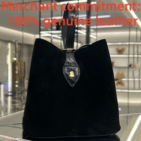 high quality Designer bag AMBER Circular sliding handle leather bag Drawstring hand bag leather Internal hook and loop opening and closing cosmetic Suede bucket bag