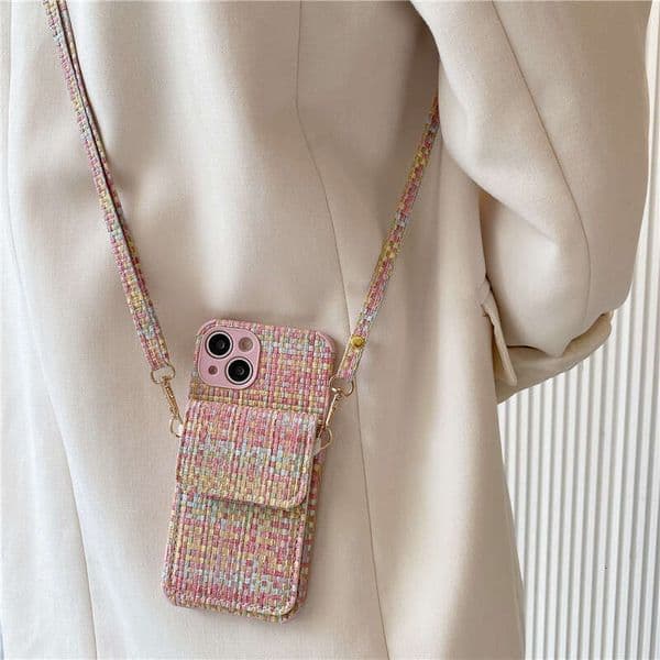 Phone Case Designer Woven Pattern Holder Compatible With Apple 16 Phone Case Crossbody Iphone 17/15 Pro Max Card Slot Designer Phone Case