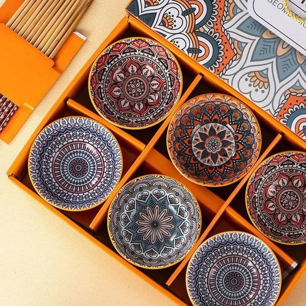 Bohemian Ceramic Dinnerware Set Blue Floral Bowls With Chopsticks In Drawer Box Perfect Promotional Gifts For Gifting Daily Use 251113