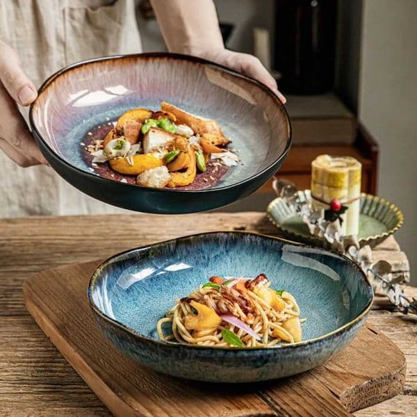 9-inch Irregar Ceramic Dishes Vintage Pasta Dish Ceramic Dishes Household Salad Plate Kitchen Soup Plate Ceramic Dishes H251113