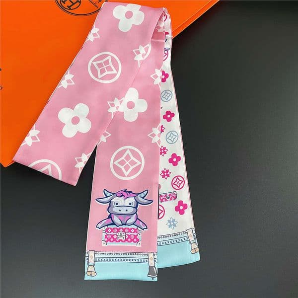 2025 2021 Spring/Summer New Korean Edition Double sided Printed Tie Handbag Hair Strap Women's Small Scarf Live Broadcast