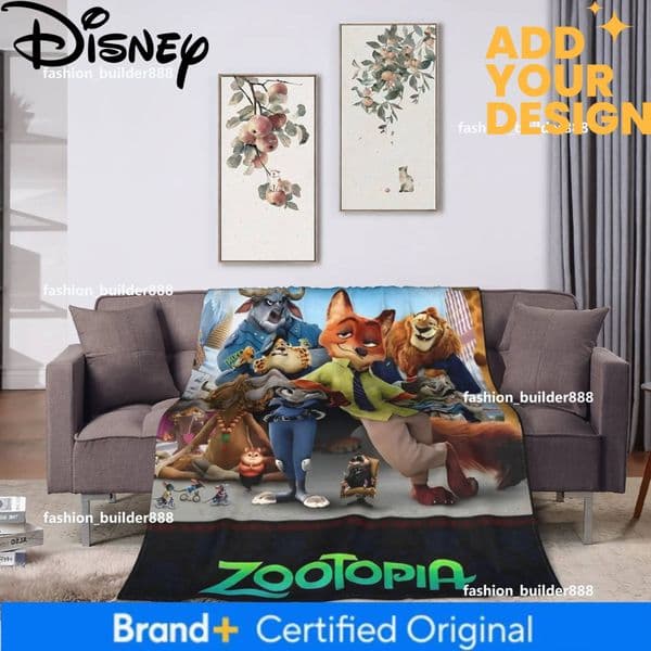 Custom Warm Soft Camping Anime Zootopia Cartoon Throw Blanket Flannel Bedspread For Home Decor Graphic Sofa Bed Cover