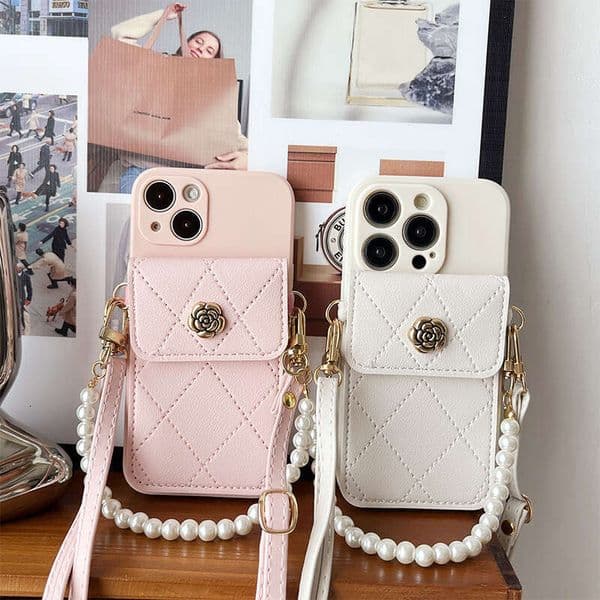 Designer Phone Case Iphone 15 Pro Max Metal Flower Wallet Phone Case Compatible With Apple 16 Crossbody Strap 12 Silicone Precision Hole Iphone 17 Pro Max Case