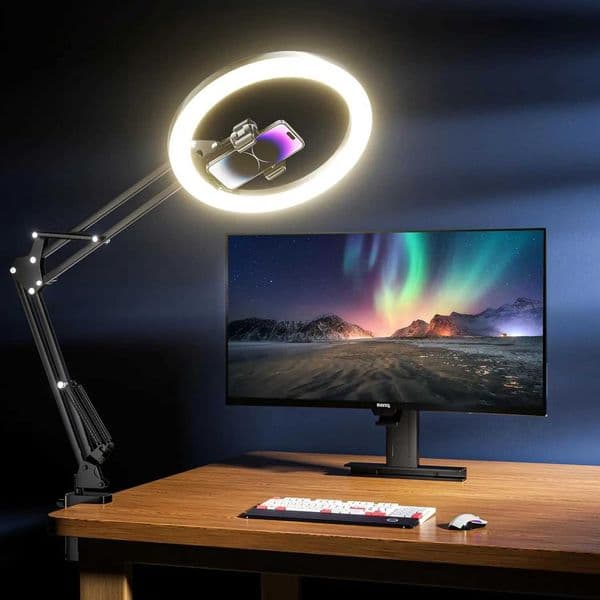Ring Light Overhead Phone Mount LED Selfie Light with Stand and Phone HolderLED Desk Light for Video Recording Live StreamingM251113