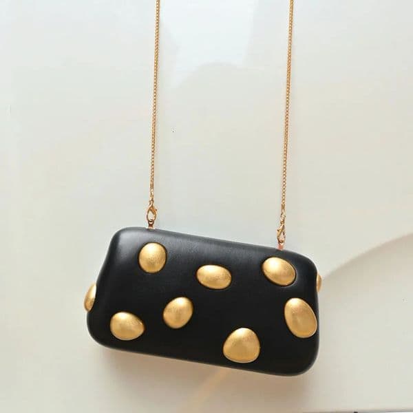 Gold rivet metal Box Clutch Bag women evening wedding party cute purse bag handbag yellow color autumn winter 251113