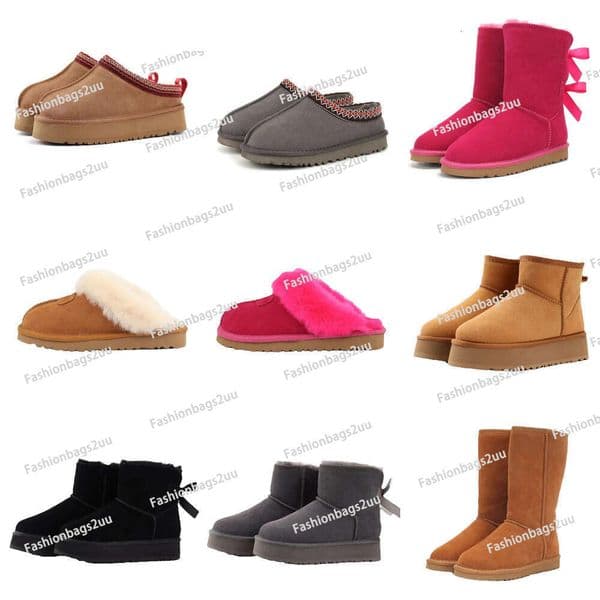 2025 Designer Boots Womens Ankle Boots Platform Booties Winter Boot Snow Lage Shoes Classic Mini Ankle Black Chesut Pink Warm Bowtie