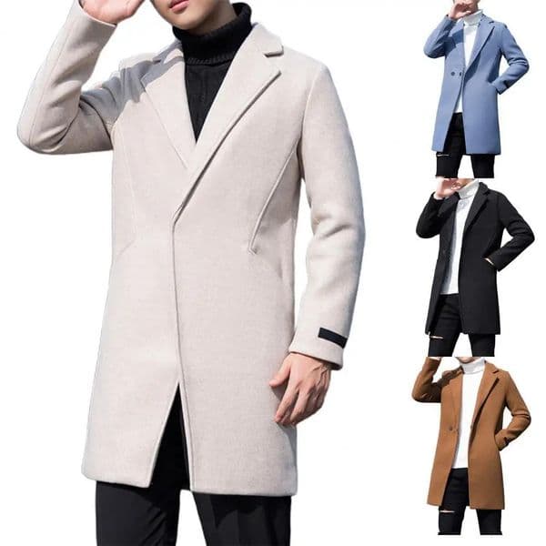 Men Trench Coat Single Button Korean Style Autumn Winter Thick Slim Windbreaker for Daily Wear 251110