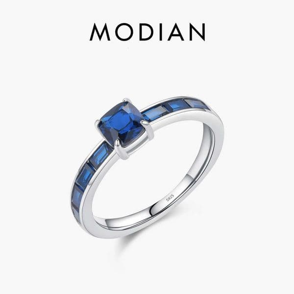 MODIAN 925 Sterling Silver Elegant Square Blue Cubic Zirconia Ring Romantic Fine Jewelry for Women Wedding GiftT251113