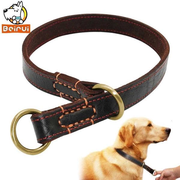 Durable Slip Real Leather Dog Collars Medium Large Dogs Choke Training Collar for Labrador German Shepherd Pet Black BrownM251113